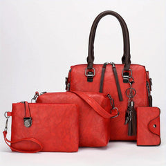 4Pcs Vintage Shoulder Bag Set Women's Handbag & Crossbody Bag & Clutch Purse