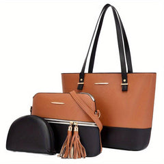 3 Pcs Colorblock Bag Set Stylish Tote Bag with Purses Women's Bags