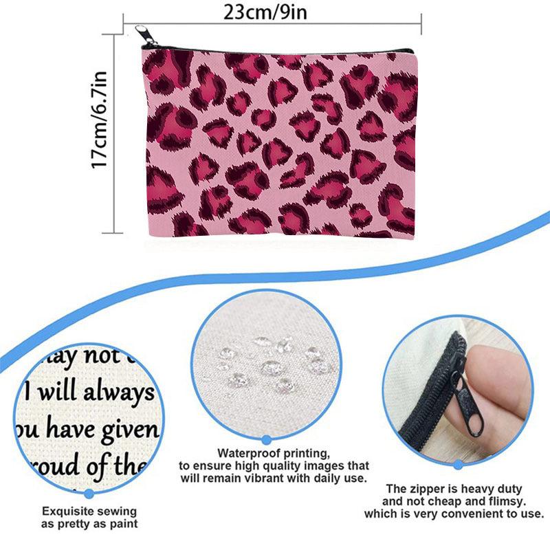 Pink Leopard Print Waterproof Toiletry Bag Words Print Cosmetic Bag