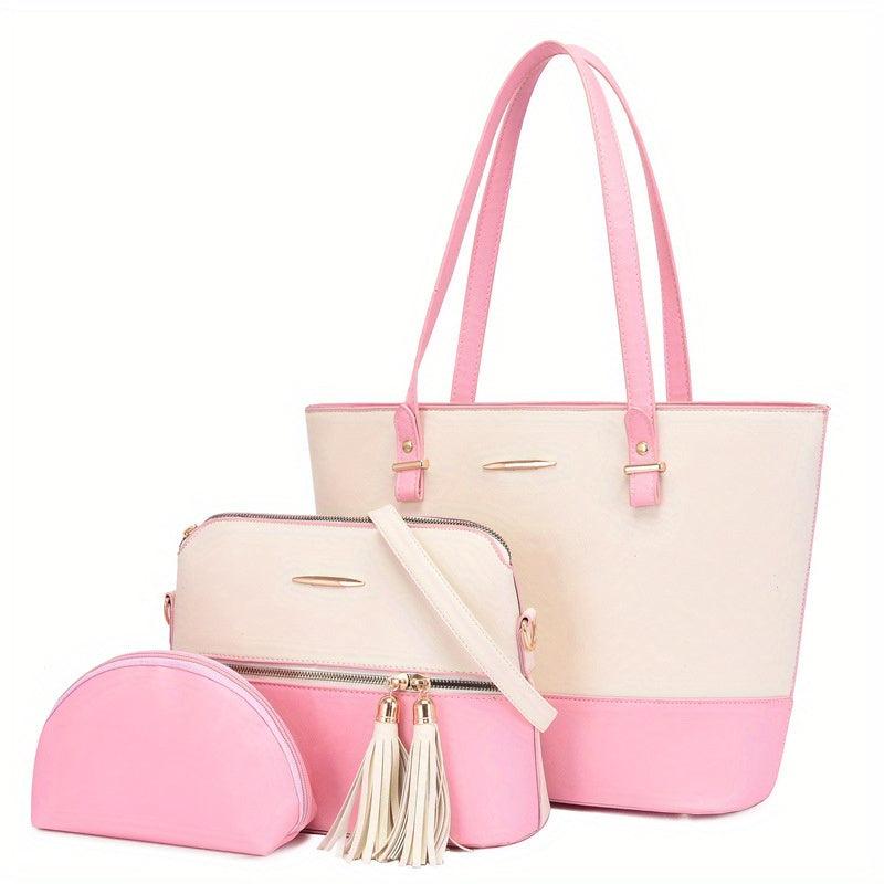 3PCS Large Capacity Tote Bag Block Shoulder Bag Women's