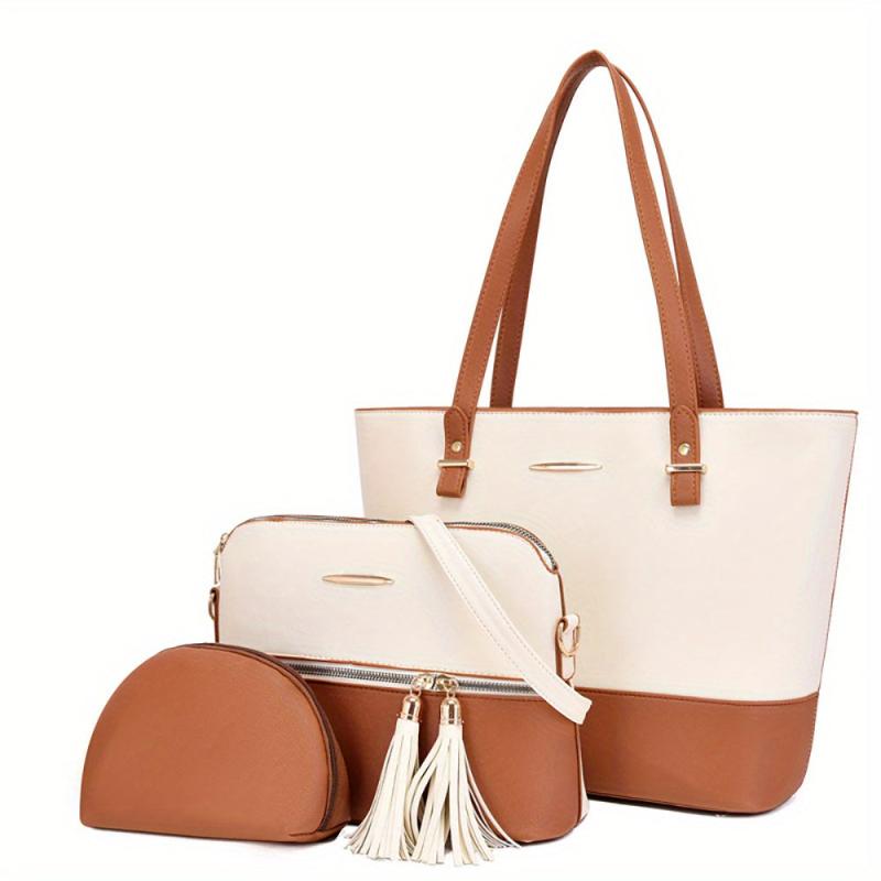 3PCS Large Capacity Tote Bag Block Shoulder Bag Women's