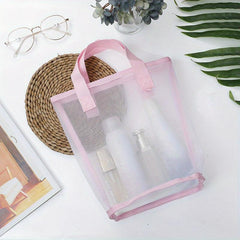 Transparent Mesh Cosmetic Bag Portable Toiletry Bag Swimsuit Beach Storage
