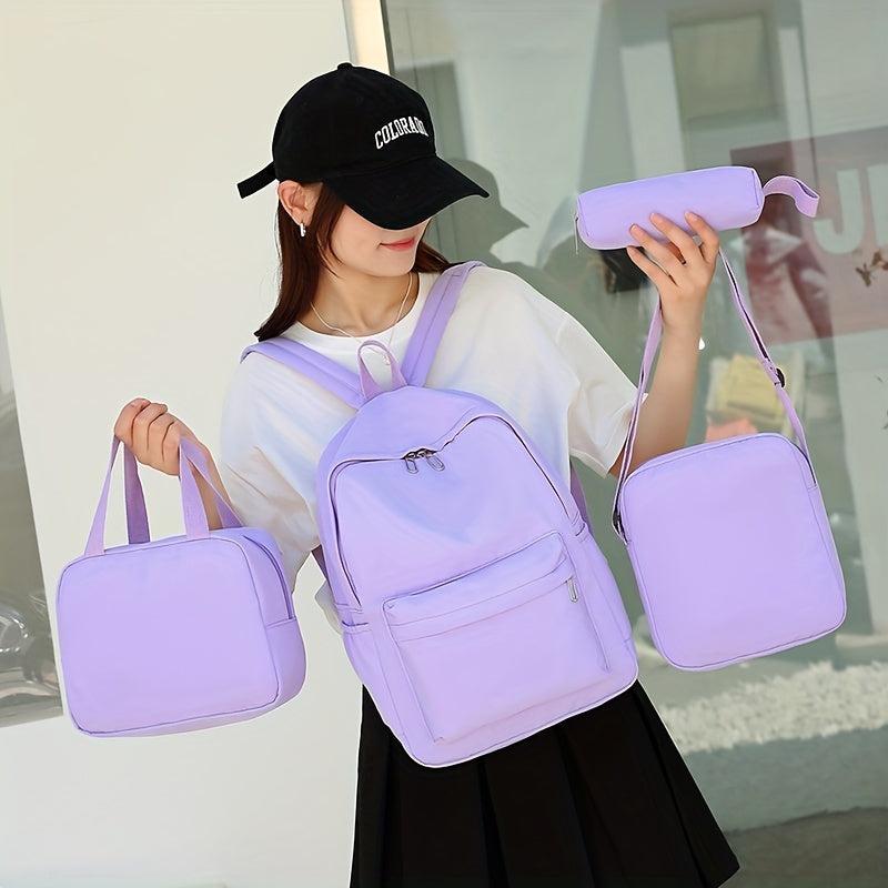 4PCS Large Capacity Backpack Set Preppy Back To School Daypack Travel Knapsack