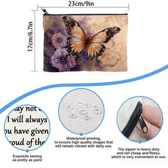 Butterfly Pattern Zipper Storage Bag Lightweight Cosmetic Travel Pouch