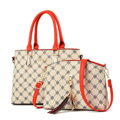2Pcs Floral Print Handbag Set Women's PU Leather Tote Bag Tassel Decor