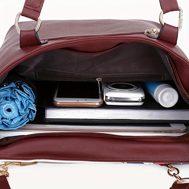 5Pcs Flower Pattern Handbag Set Vintage Tote Bag Boston Crossbody Clutch Wallet