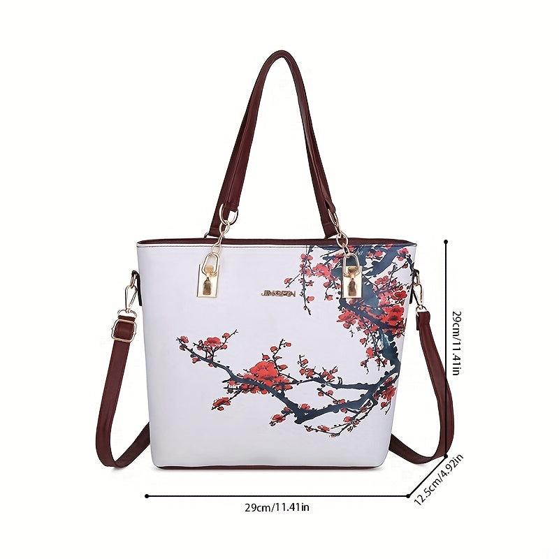 5Pcs Flower Pattern Handbag Set Vintage Tote Bag Boston Crossbody Clutch Wallet