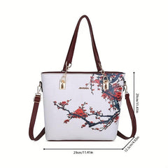 5Pcs Flower Pattern Handbag Set Vintage Tote Bag Boston Crossbody Clutch Wallet