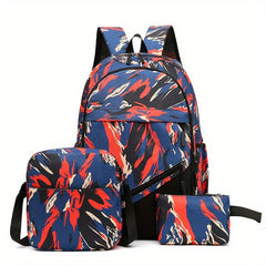 3Pcs Nylon Backpack Set Stripe Print School Bag With Crossbody Bag