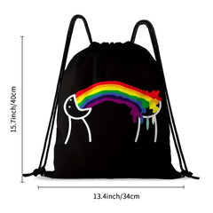 Rainbow Pattern Drawstring Large Capacity Backpack Dacron Durable Lightweight