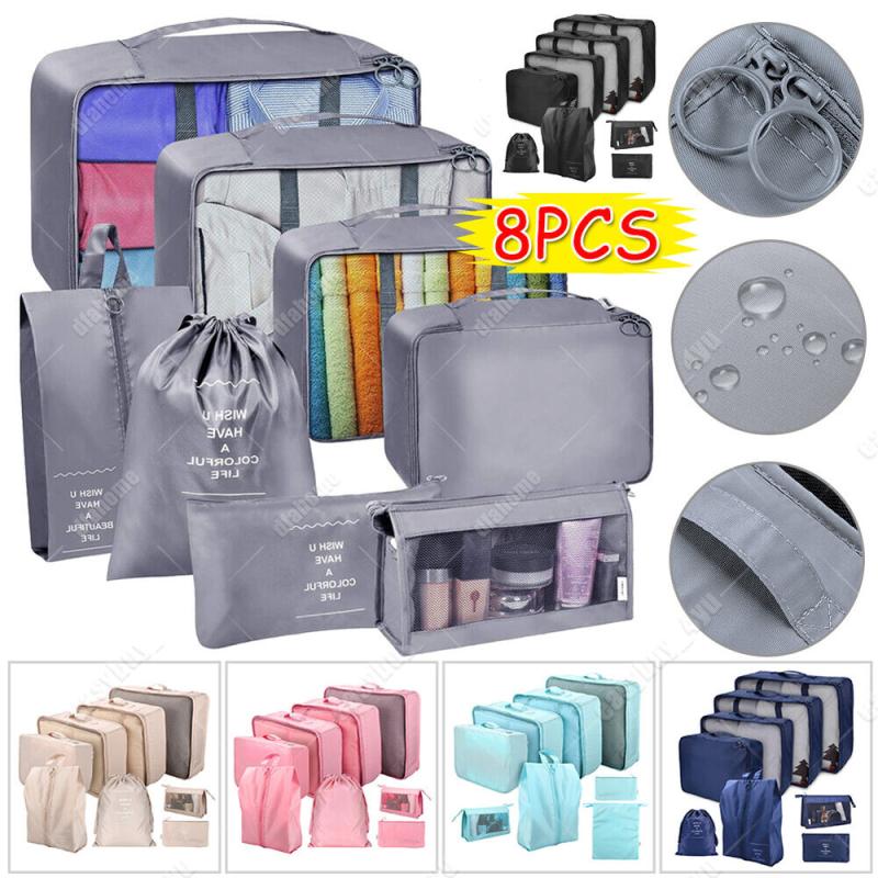 8pcs Travel Packing Cubes Lightweight Clothing Storage Bag Organizers