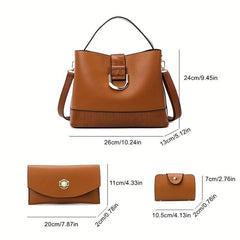 3pcs Textured PU Leather Tote Clutch Set