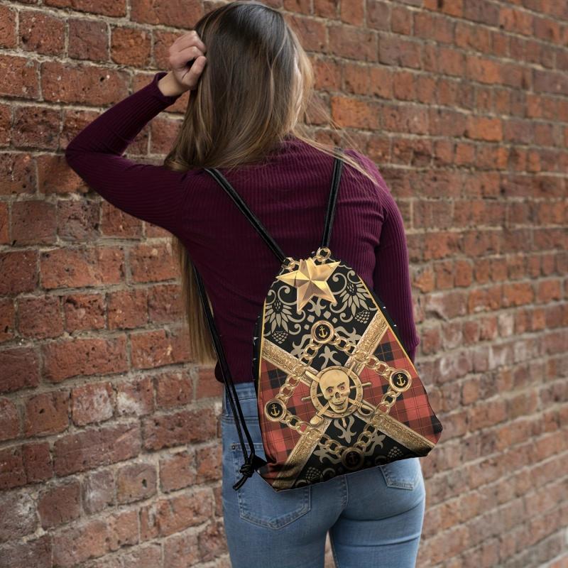 Skull Print Drawstring Backpack Halloween Elf Travel Gym Bag
