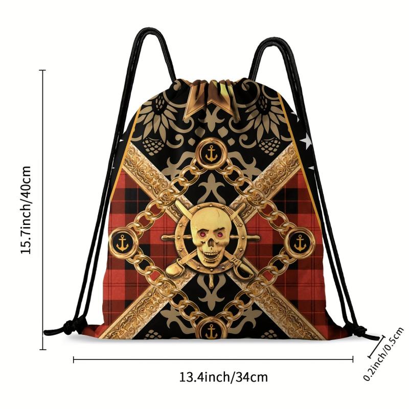 Skull Print Drawstring Backpack Halloween Elf Travel Gym Bag