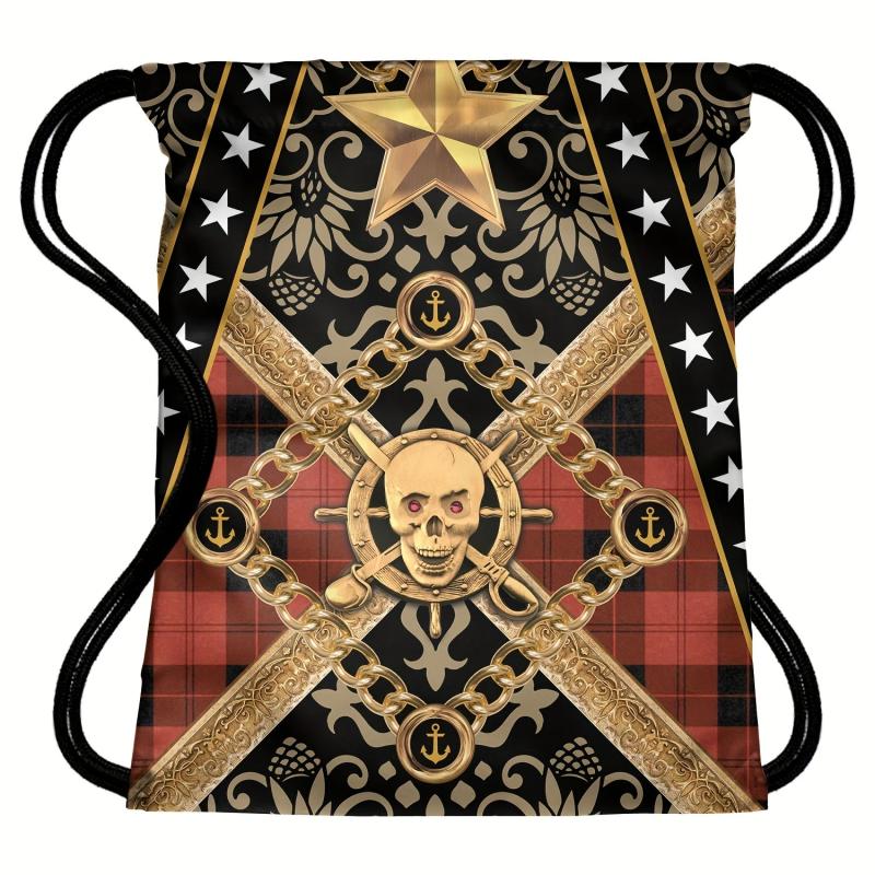 Skull Print Drawstring Backpack Halloween Elf Travel Gym Bag