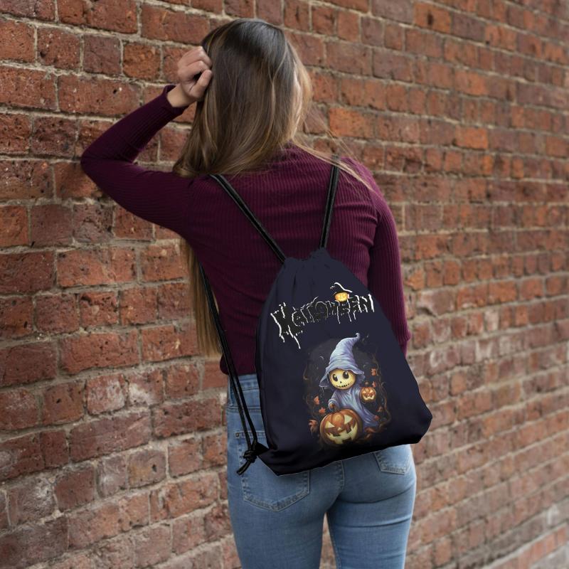 Pumpkin Print Drawstring Backpack for Halloween