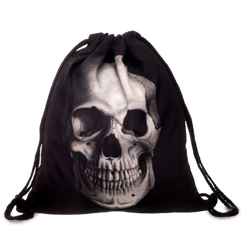 Casual Skull Pattern Sports Bag Lightweight Backpack Drawstring Foldable