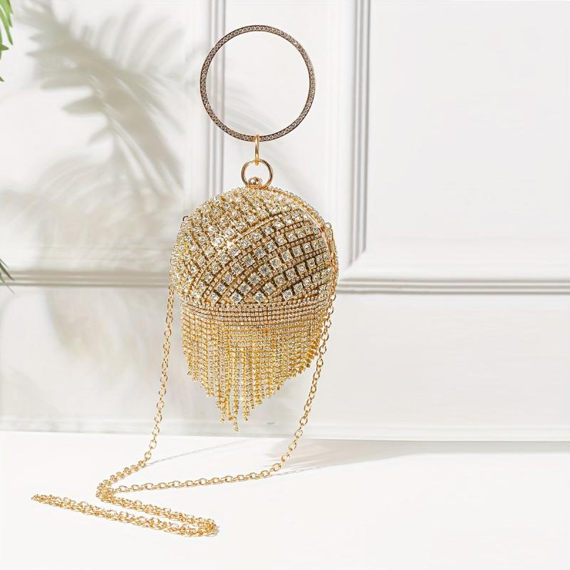 Rhinestone Ball Bag Glitter Evening Bag With Tassel Decor