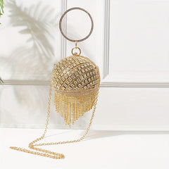 Rhinestone Ball Bag Glitter Evening Bag With Tassel Decor