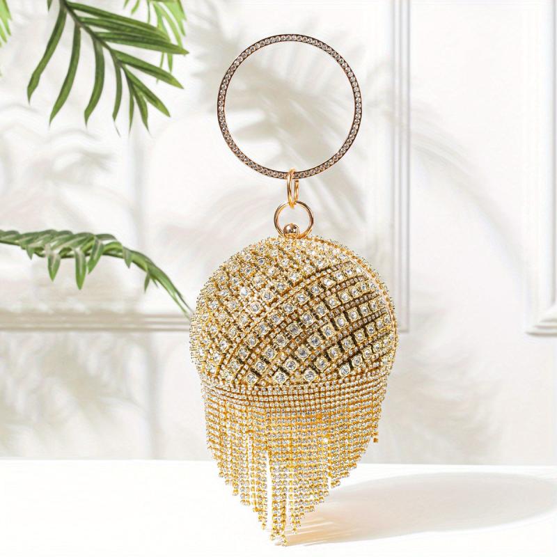 Rhinestone Ball Bag Glitter Evening Bag With Tassel Decor