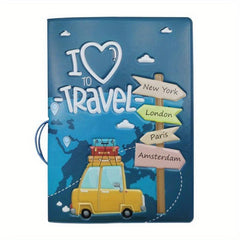 Cartoon Passport Holder Map Travel Document Organizer