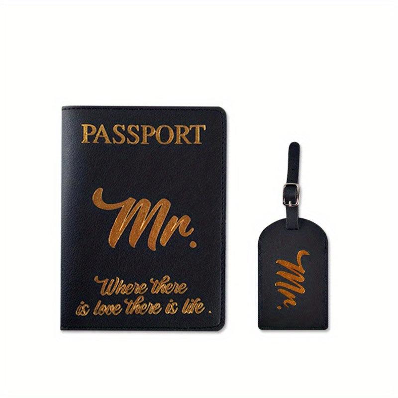Mr Mrs Passport Holder & Luggage Tag Travel Set