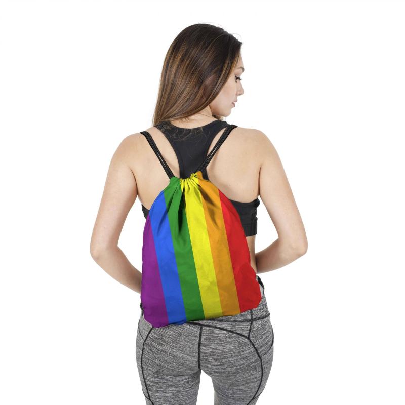 Rainbow Striped Bundle Pocket Pride Month Drawstring Travel Backpack