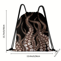 Octopus Pattern Sports Bag Lightweight Backpack Drawstring Foldable
