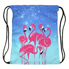 Flamingo Print Drawstring Bag Lightweight Gym Bag