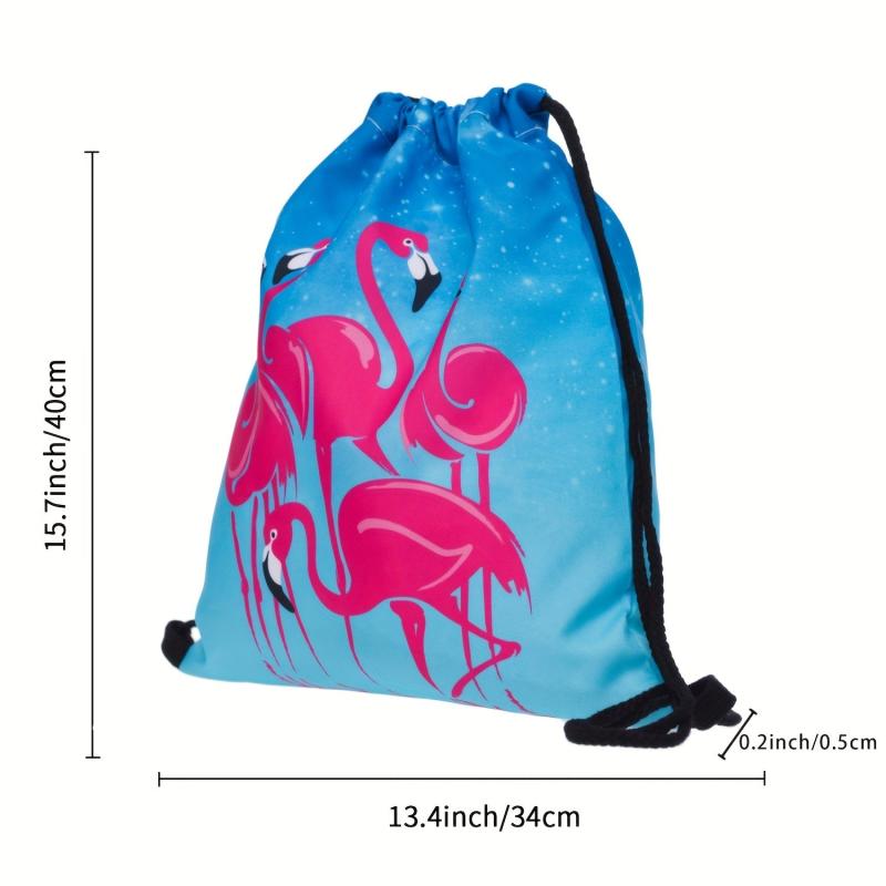 Flamingo Print Drawstring Bag Lightweight Gym Bag