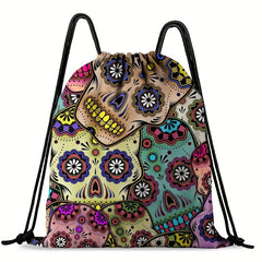 Halloween Skull Pattern Drawstring Bag Horror Punk Sports Fitness Backpack