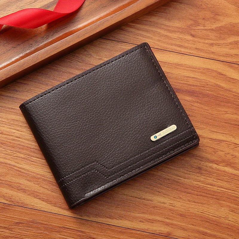 Men's Short Wallet Lychee Pattern Soft Wallet Card Space Large capacity