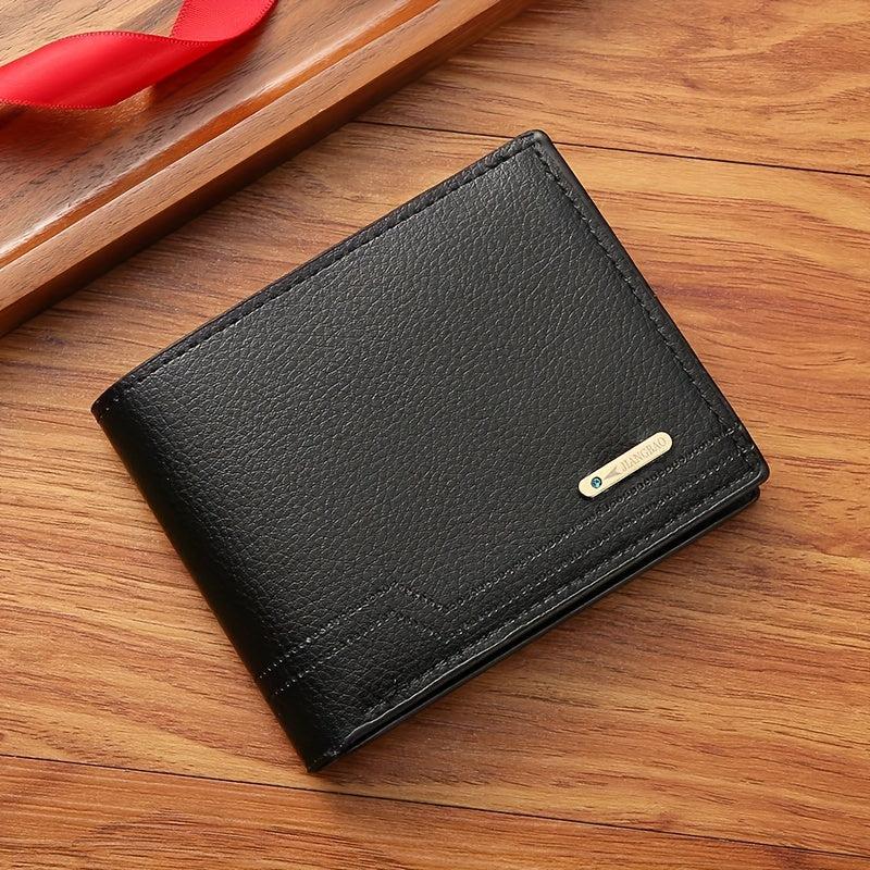 Men's Short Wallet Lychee Pattern Soft Wallet Card Space Large capacity
