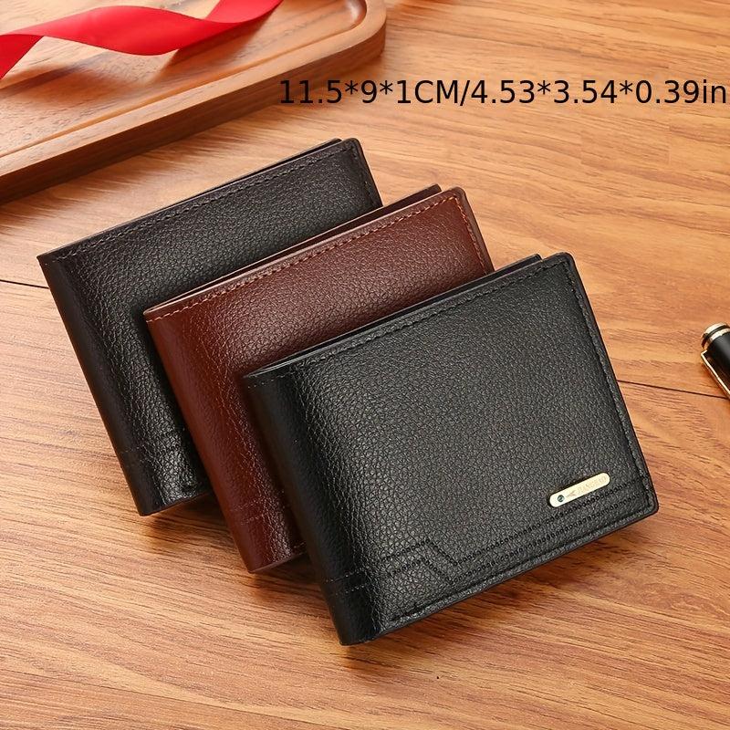 Men's Short Wallet Lychee Pattern Soft Wallet Card Space Large capacity