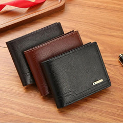 Men's Short Wallet Lychee Pattern Soft Wallet Card Space Large capacity