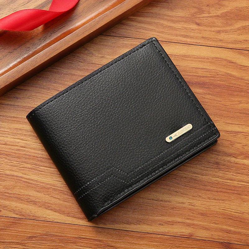 Men's Short Wallet Lychee Pattern Soft Wallet Card Space Large capacity