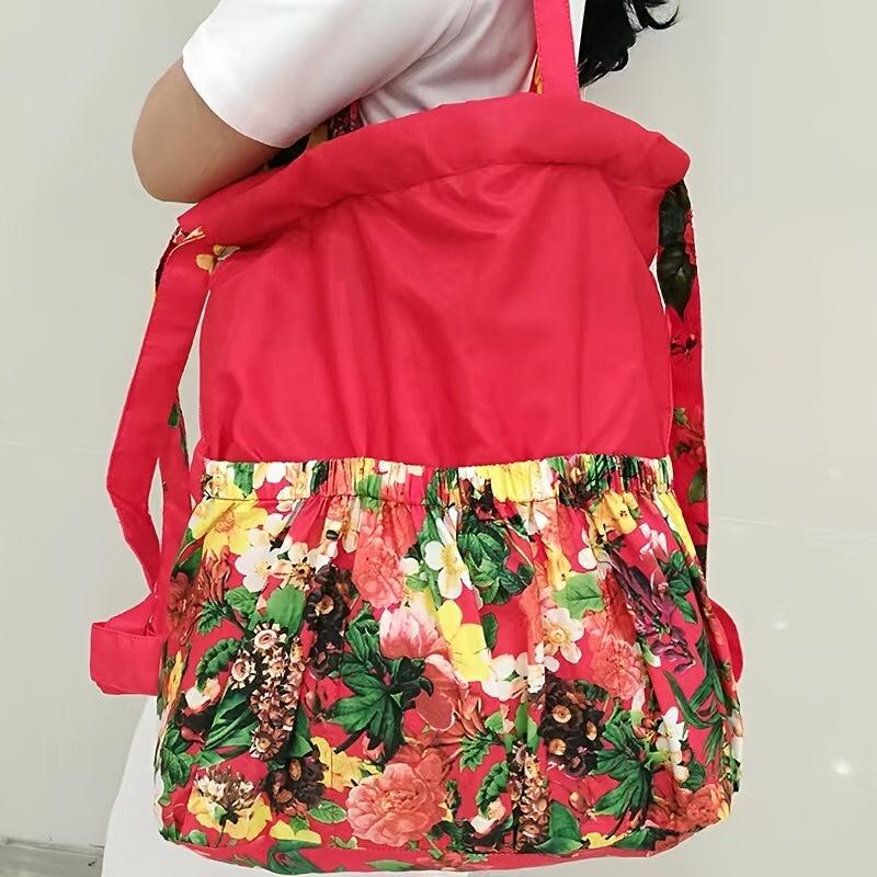 Drawstring Elastic Print Backpack Large Capacity Waterproof Nylon Women's Bags