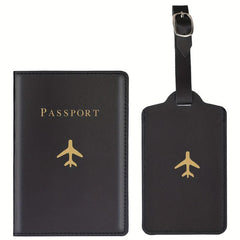 Airplane Pattern Passport Holder And Luggage Tag Set