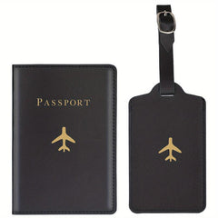 Airplane Pattern Passport Holder And Luggage Tag Set