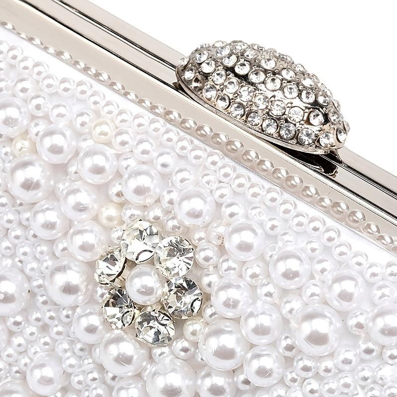 Faux Pearl Evening Clutch Bag Top Frame Handbag Chain Purse