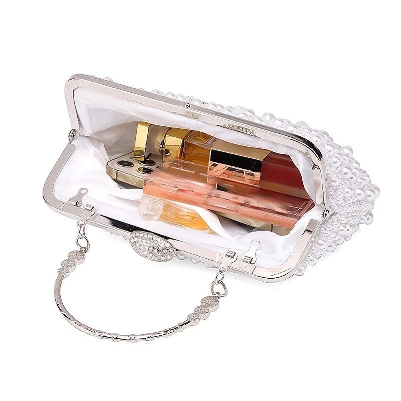 Faux Pearl Evening Clutch Bag Top Frame Handbag Chain Purse