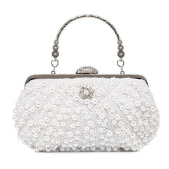 Faux Pearl Evening Clutch Bag Top Frame Handbag Chain Purse