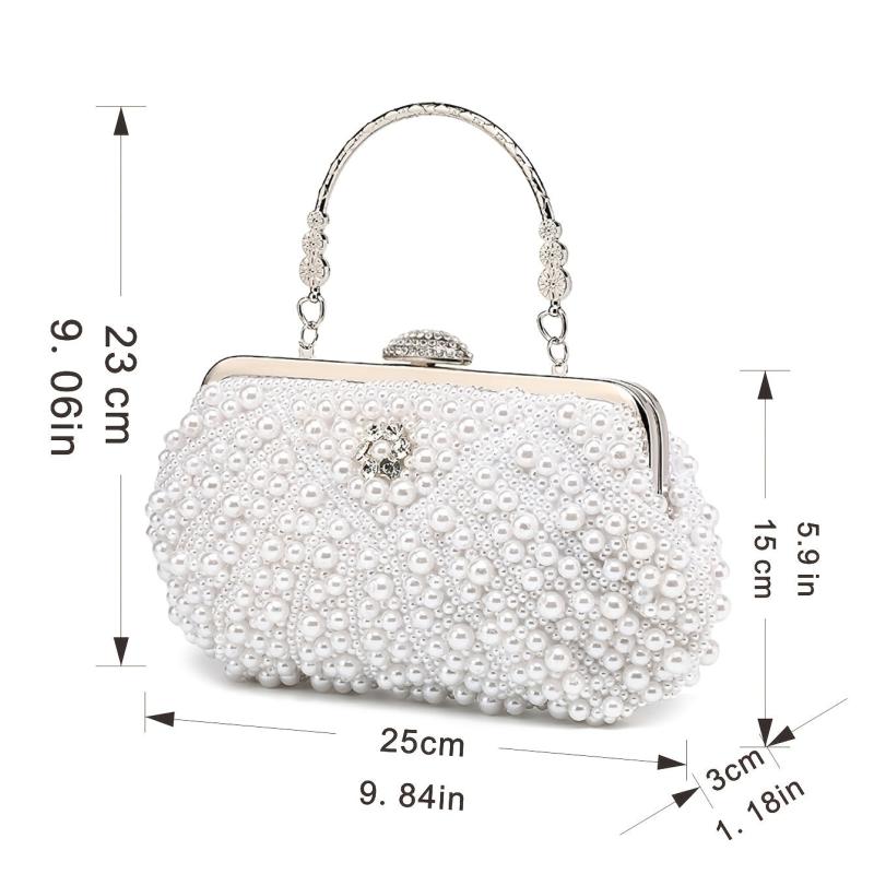 Faux Pearl Evening Clutch Bag Top Frame Handbag Chain Purse