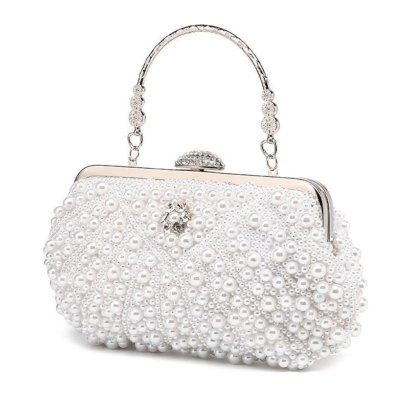 Faux Pearl Evening Clutch Bag Top Frame Handbag Chain Purse