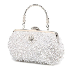 Faux Pearl Evening Clutch Bag Top Frame Handbag Chain Purse