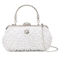 Faux Pearl Evening Clutch Bag Top Frame Handbag Chain Purse
