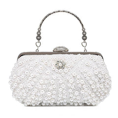 Faux Pearl Evening Clutch Bag Top Frame Handbag Chain Purse