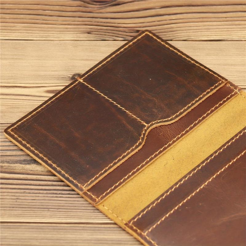 Leather Crazy Horse Passport Document Bag Wallet Clip