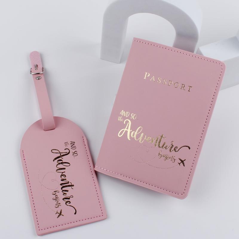 2pcs Letter Graphic Passport Holder Luggage Tag Set