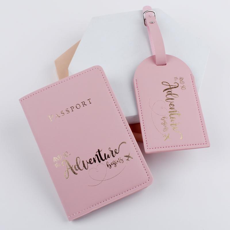 2pcs Letter Graphic Passport Holder Luggage Tag Set